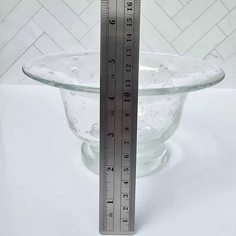Hand Blown Clear Controlled Bubble Glass Pedestal Bowl Flared Centerpiece MCM